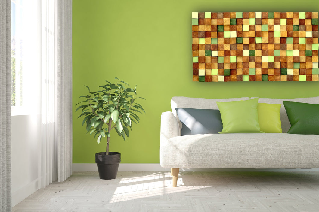 Rustic Modern Autumn Wood Mosaic Wall Decor