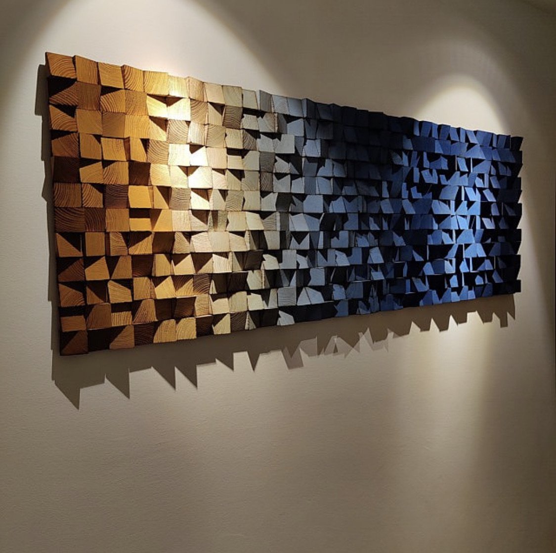 MESMERIZING BROWN BLUE WOOD MOSAIC WALL DECOR