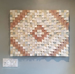 WONDERFUL BEIGE RED WOOD MOSAIC WALL DECOR