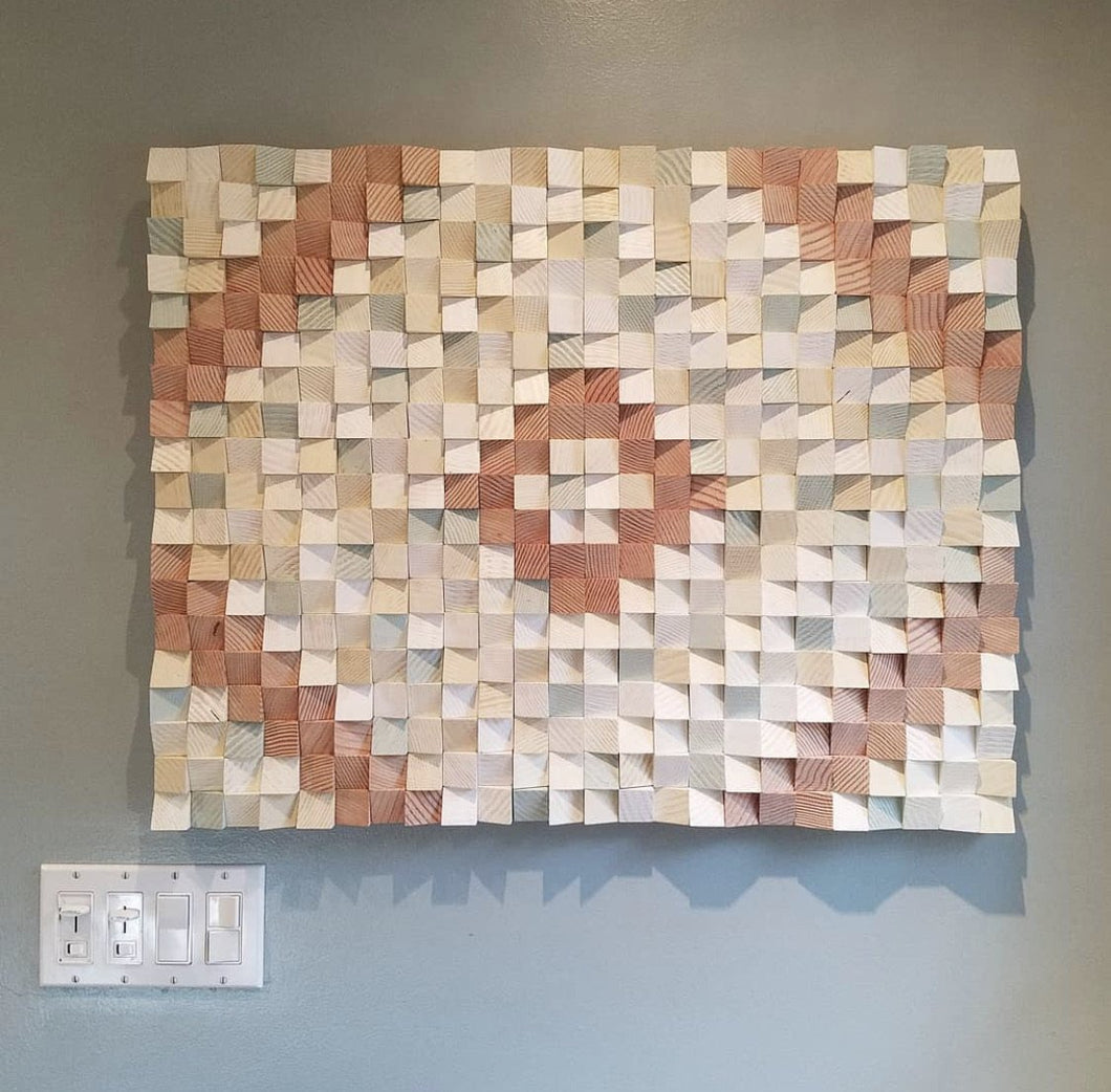 WONDERFUL BEIGE RED WOOD MOSAIC WALL DECOR