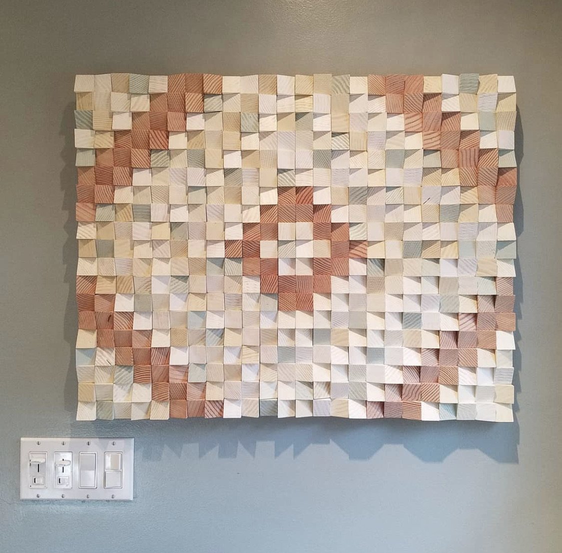 WONDERFUL BEIGE RED WOOD MOSAIC WALL DECOR