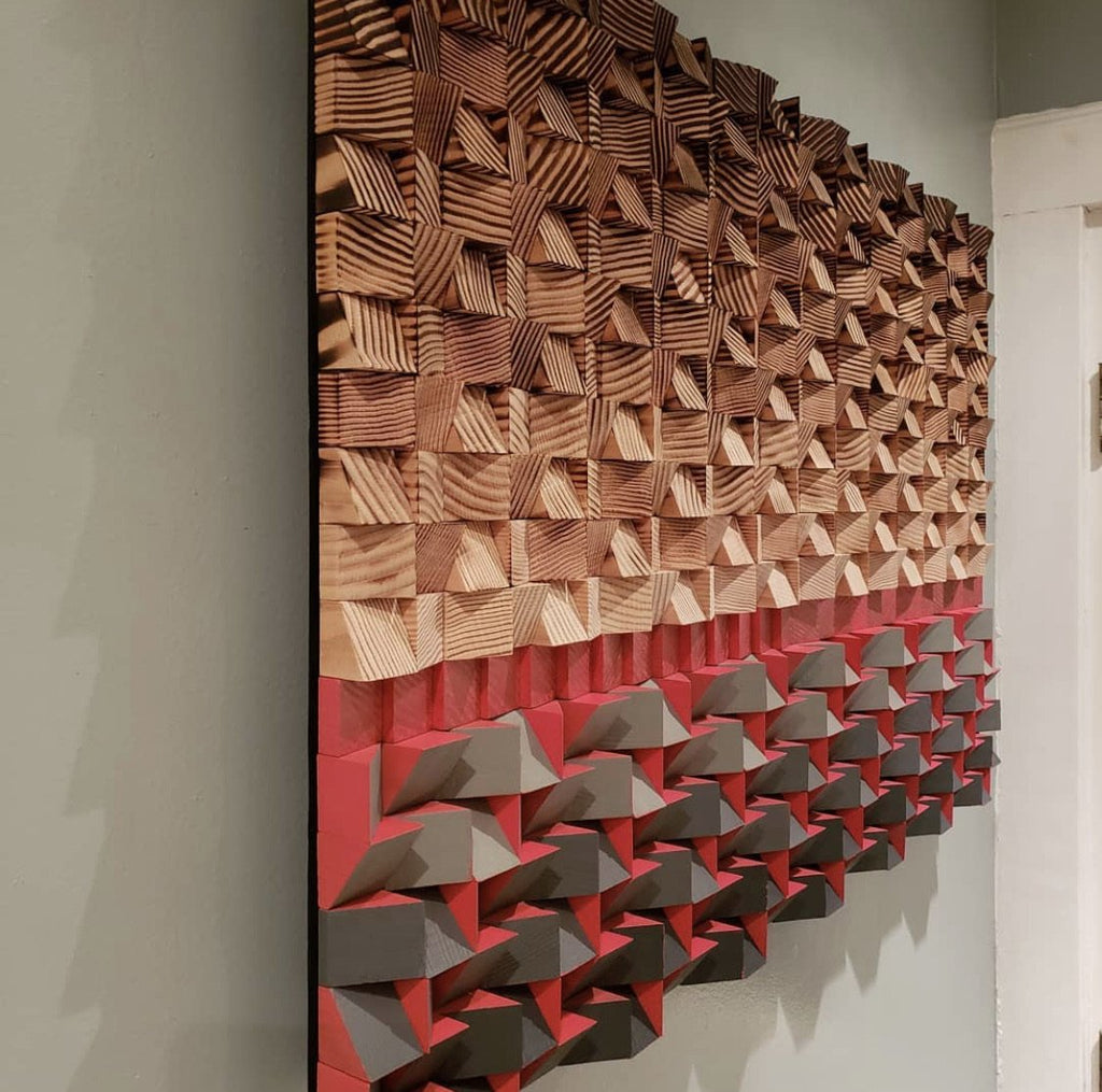 AMAZING INDIAN RED WOOD MOSAIC WALL DECOR