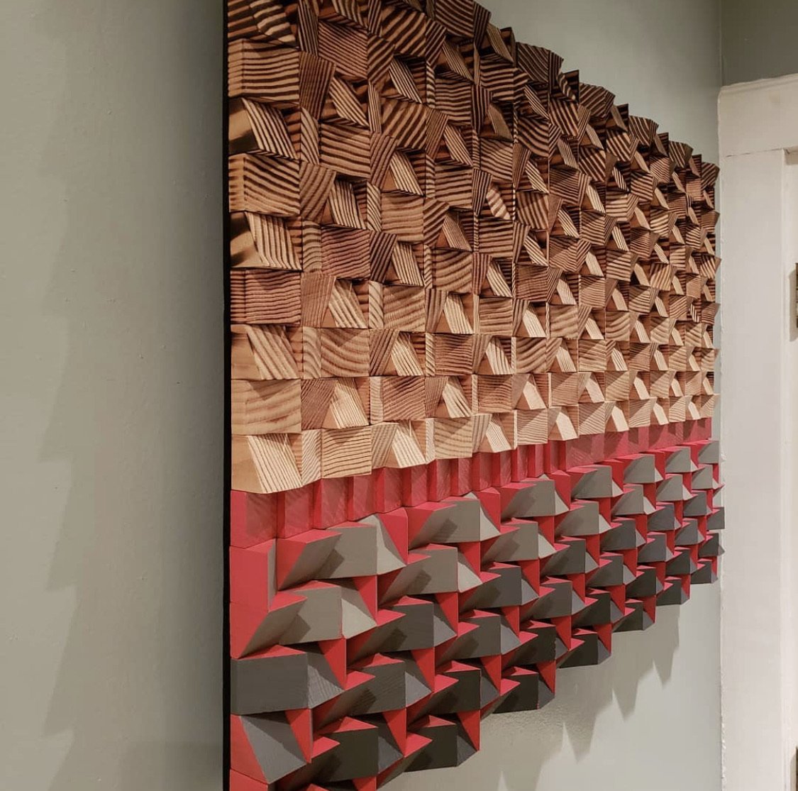 AMAZING INDIAN RED WOOD MOSAIC WALL DECOR