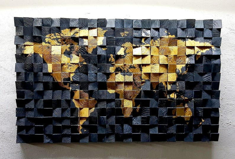 The World Is Yours Wood Mosaic Wall Decor